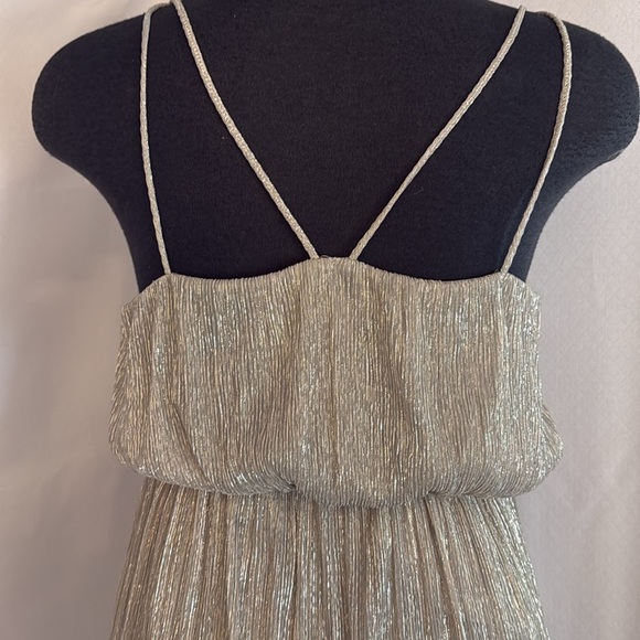 Zara Basic Shimmering Silver Spaghetti Strap Flowy Midi Dress - Picture 5 of 12